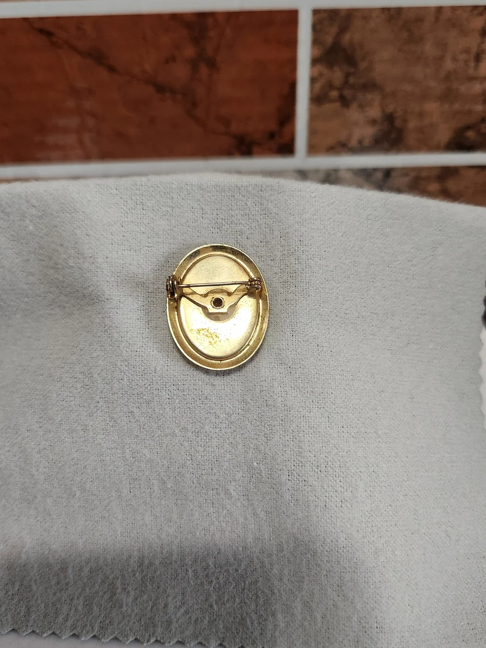 Vintage Cameo Brooch in Cream and Brown with Gold-Tone Frame